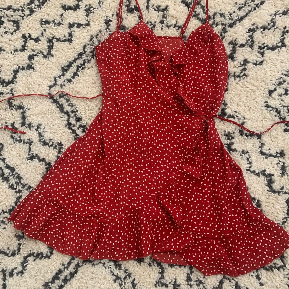 Red heart spaghetti strap tie dress